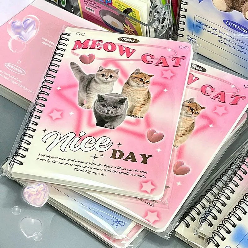 50sheet Ins Notebook Creative Cute Cartoon Bear Kitten Horizontal Line Korean Style Coil A5 Scrapbook Journal Student Supplies