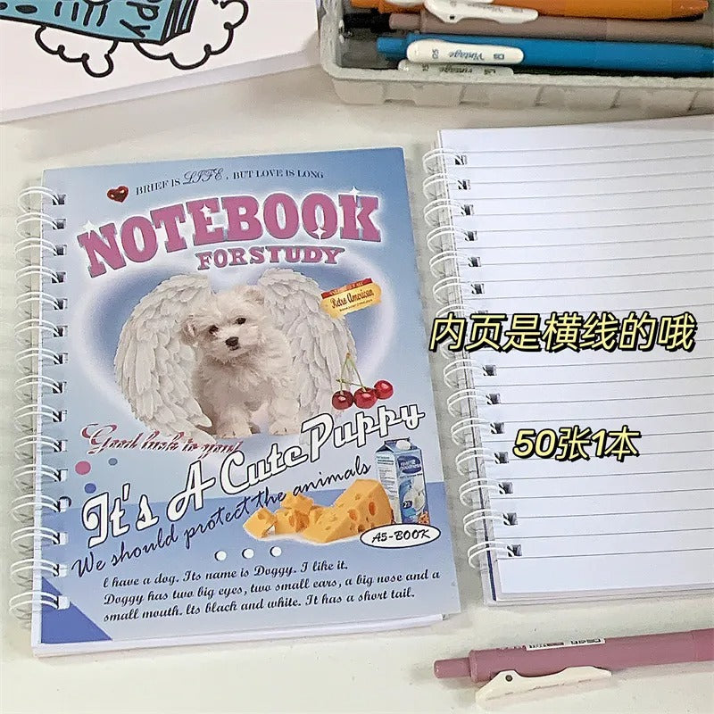 50sheet Ins Notebook Creative Cute Cartoon Bear Kitten Horizontal Line Korean Style Coil A5 Scrapbook Journal Student Supplies