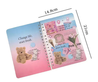 50sheet Ins Notebook Creative Cute Cartoon Bear Kitten Horizontal Line Korean Style Coil A5 Scrapbook Journal Student Supplies