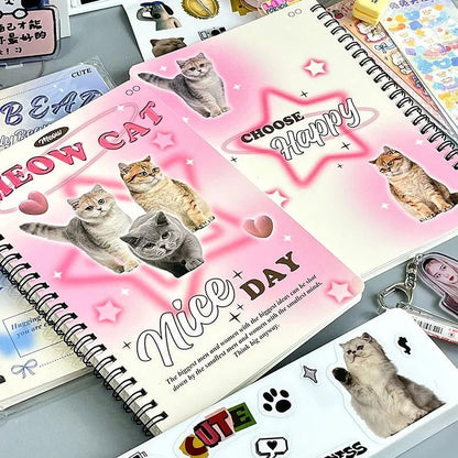 50sheet Ins Notebook Creative Cute Cartoon Bear Kitten Horizontal Line Korean Style Coil A5 Scrapbook Journal Student Supplies