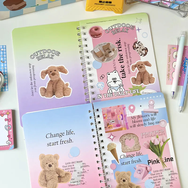 50sheet Ins Notebook Creative Cute Cartoon Bear Kitten Horizontal Line Korean Style Coil A5 Scrapbook Journal Student Supplies