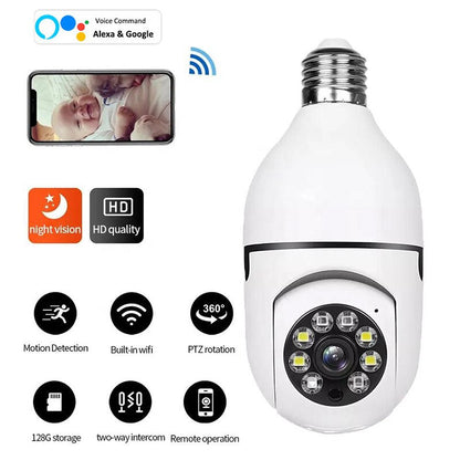 5G Bulb E27 Surveillance Camera Full Color Night Vision Automatic Human Tracking Zoom Indoor Security Monitor Wifi Camera