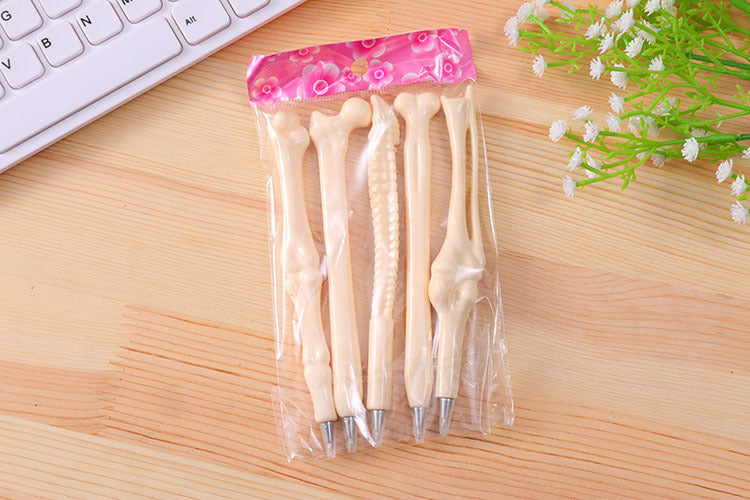 5Pcs/Set Funny Lifelike Bone Shape Ballpoint Pen School Office Writing Supplies Gift Stationery