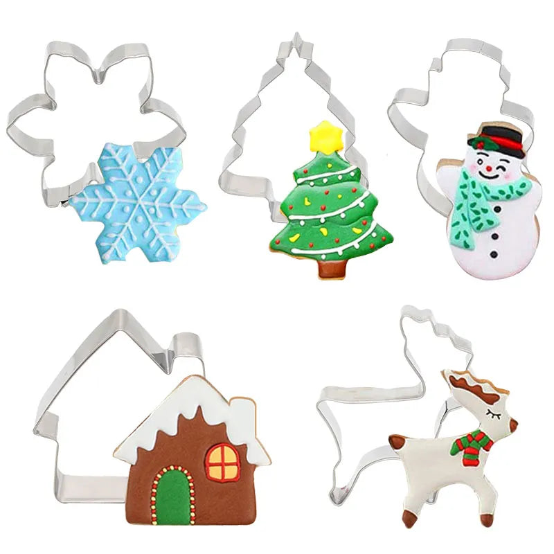 5Pcs/set Christmas Cookie Cutter Gingerbread Xmas Tree Mold Christmas Cake Decoration Tool Navidad Gift DIY Baking Biscuit Mould set4