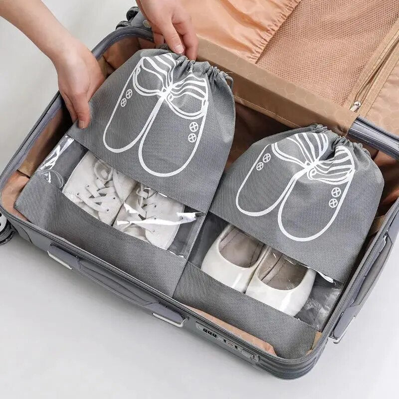 5pcs Portable Storage Bag Waterproof Shoes Storage Bag drawstring Shoes Clothing Classified Hanging Bags Home Closet Organizer