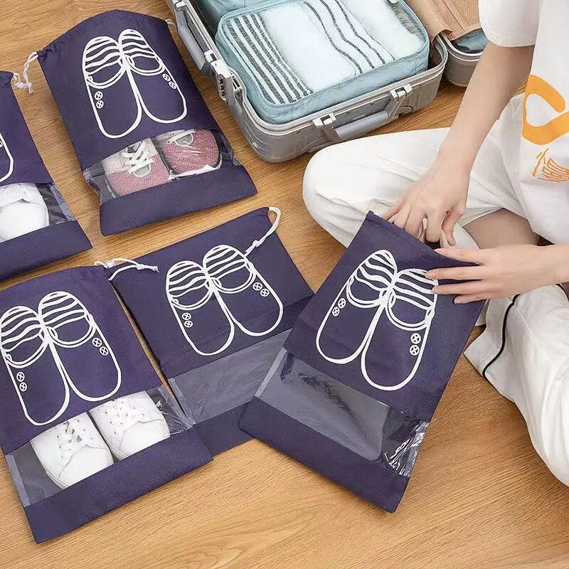 5pcs Portable Storage Bag Waterproof Shoes Storage Bag drawstring Shoes Clothing Classified Hanging Bags Home Closet Organizer