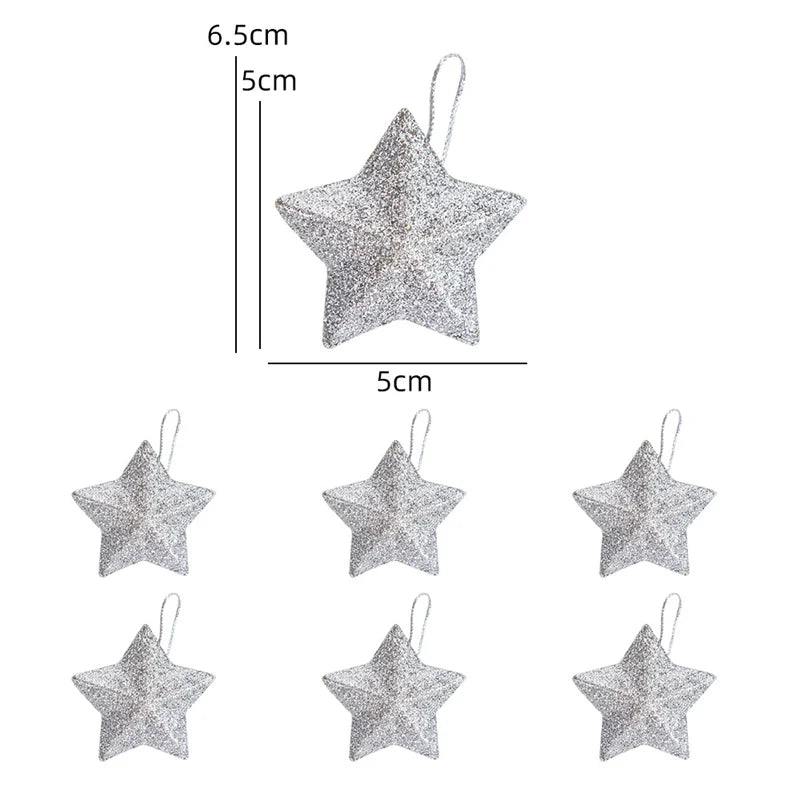 6-24pcs Glitter Star Christmas Tree Hanging Ornaments Pendant Christmas Decoration for Home Navidad New Year Party Supplies