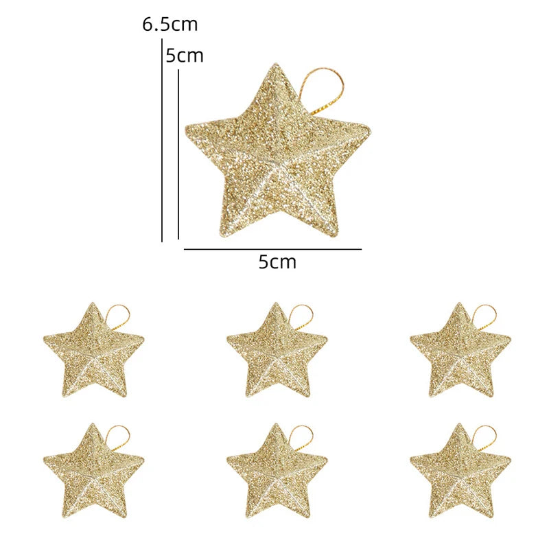 6-24pcs Glitter Star Christmas Tree Hanging Ornaments Pendant Christmas Decoration for Home Navidad New Year Party Supplies