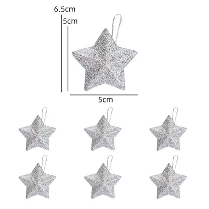 6-24pcs Glitter Star Christmas Tree Hanging Ornaments Pendant Christmas Decoration for Home Navidad New Year Party Supplies silver