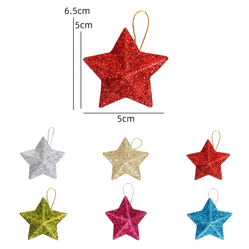 6-24pcs Glitter Star Christmas Tree Hanging Ornaments Pendant Christmas Decoration for Home Navidad New Year Party Supplies