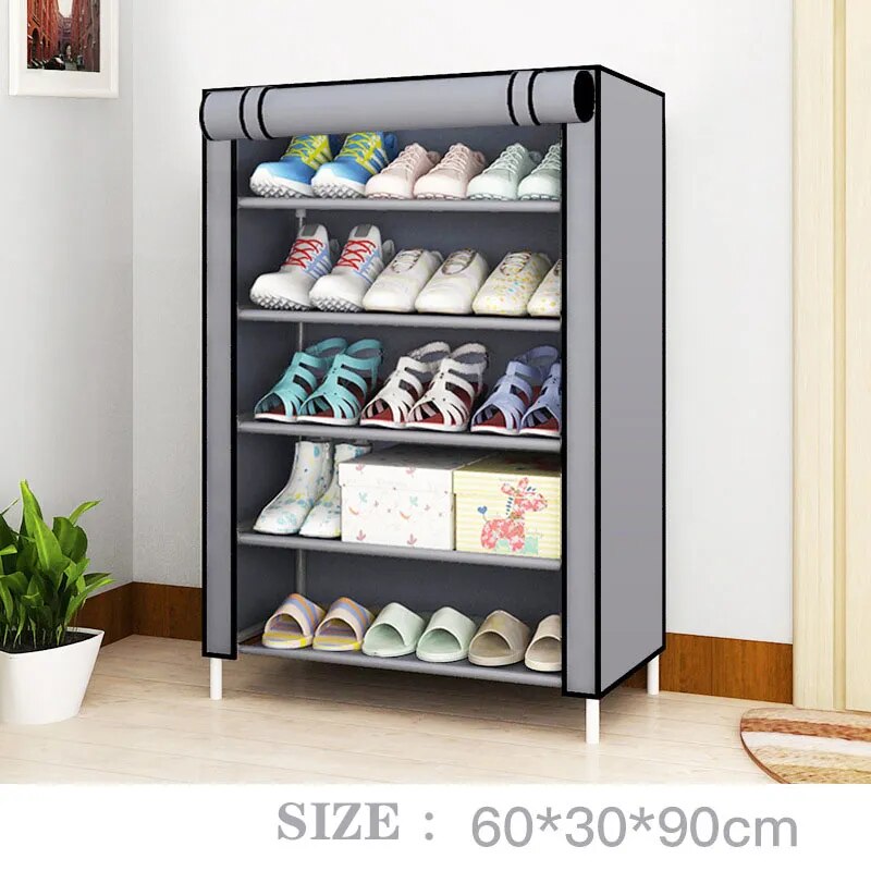 6/8/10Layers Shoes Rack Multilayer Oxford Shoe Cabinet Rack Shelves Household Closet Case Dustproof Storage Organizer for Shoes 6Layers Grey