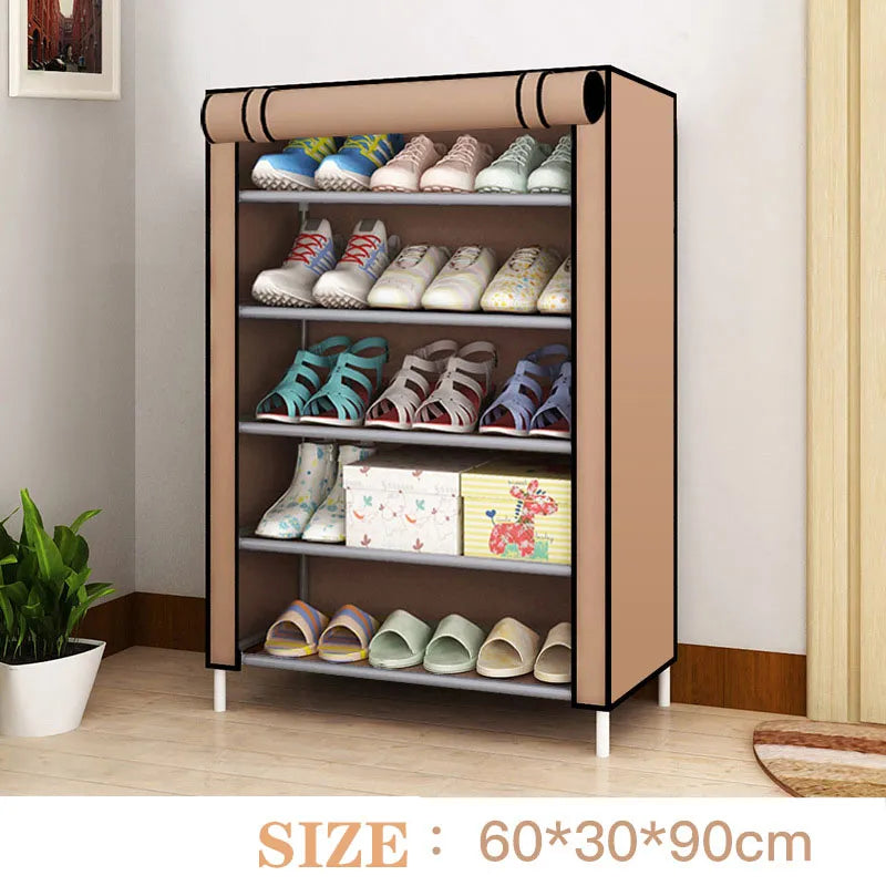6/8/10Layers Shoes Rack Multilayer Oxford Shoe Cabinet Rack Shelves Household Closet Case Dustproof Storage Organizer for Shoes 6Layers Brown