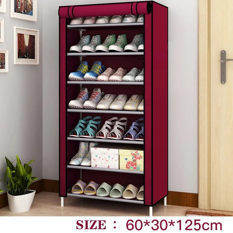 6/8/10Layers Shoes Rack Multilayer Oxford Shoe Cabinet Rack Shelves Household Closet Case Dustproof Storage Organizer for Shoes 8Layers Red
