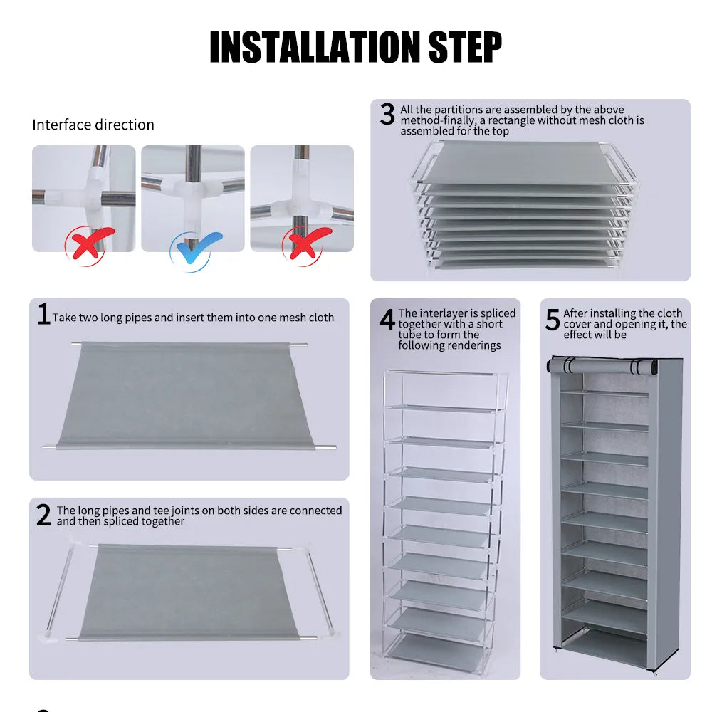 6/8/10Layers Shoes Rack Multilayer Oxford Shoe Cabinet Rack Shelves Household Closet Case Dustproof Storage Organizer for Shoes