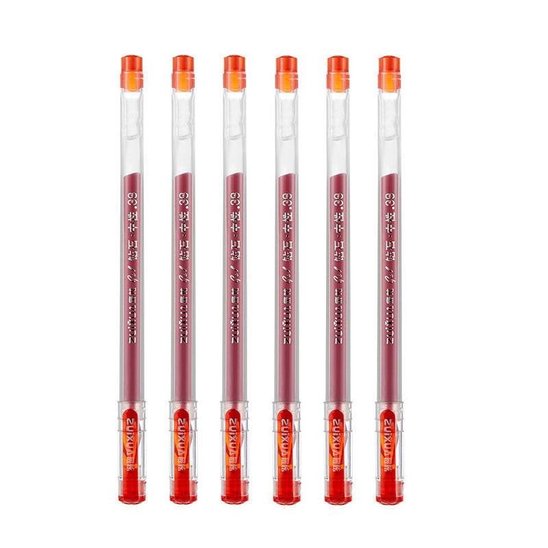 6 Pcs/Set 0.38mm Large-capacity Ink Diamond Tip Gel Pen Black/Blue/Red Refill Exam Signing Writing School Office Supplies 6 Pcs Red Set