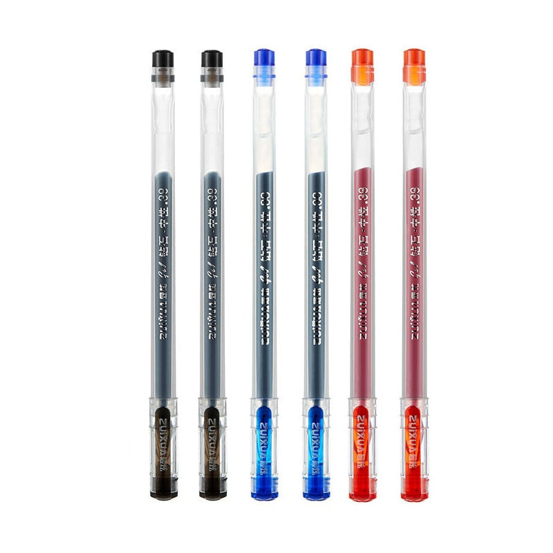 6 Pcs/Set 0.38mm Large-capacity Ink Diamond Tip Gel Pen Black/Blue/Red Refill Exam Signing Writing School Office Supplies 6 Pcs Mix Color Set