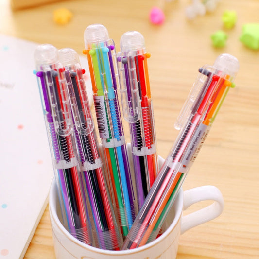 6 in 1 color multi function ballpoint pen 0.5mm novelty multi-color children's gifts office stationery and School Default Title