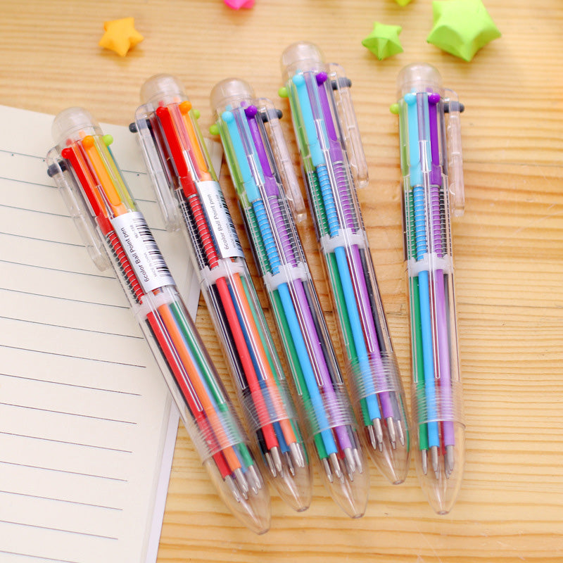 6 in 1 color multi function ballpoint pen 0.5mm novelty multi-color children's gifts office stationery and School