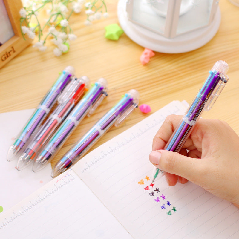 6 in 1 color multi function ballpoint pen 0.5mm novelty multi-color children's gifts office stationery and School