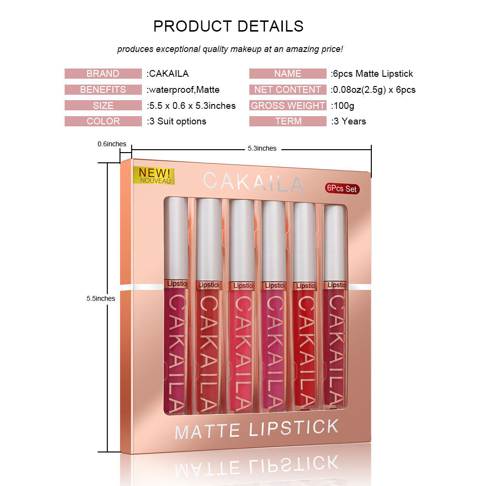 6PCS/Set Velvet Matte Lipstick Long Lasting Lipgloss Waterproof Moisturizer Lip Glosses Makeup Cosmetics Beauty Labiales