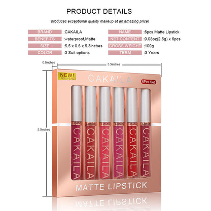 6PCS/Set Velvet Matte Lipstick Long Lasting Lipgloss Waterproof Moisturizer Lip Glosses Makeup Cosmetics Beauty Labiales