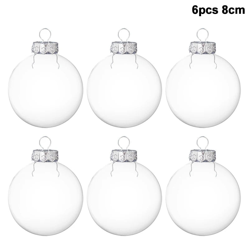 6Pcs Fillable Christmas Ball Ornament Clear Hanging Bauble Pendant Christmas Tree Home Decoration Navidad New Year DIY Gift