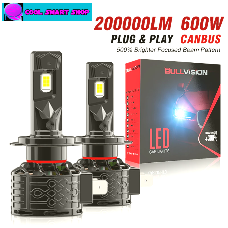 200000LM 600W H7 LED Canbus Headlight Turbo LED Head Lamp Bulbs High Power H4 5570 CSP Chips 1:1 Design Mini Size Fan Car Lights 6500K Plug and play Canbus No Error