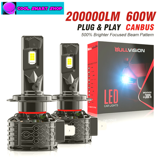 200000LM 600W H7 LED Canbus Headlight Turbo LED Head Lamp Bulbs High Power H4 5570 CSP Chips 1:1 Design Mini Size Fan Car Lights 6500K Plug and play Canbus No Error
