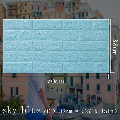 70x38cm 3D Wall Stickers Self Adhesive Foam Brick Room Decor DIY 3D Wallpaper Wall Decor Living Wall Sticker For Kids Room Light blue