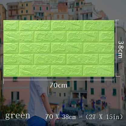 70x38cm 3D Wall Stickers Self Adhesive Foam Brick Room Decor DIY 3D Wallpaper Wall Decor Living Wall Sticker For Kids Room green