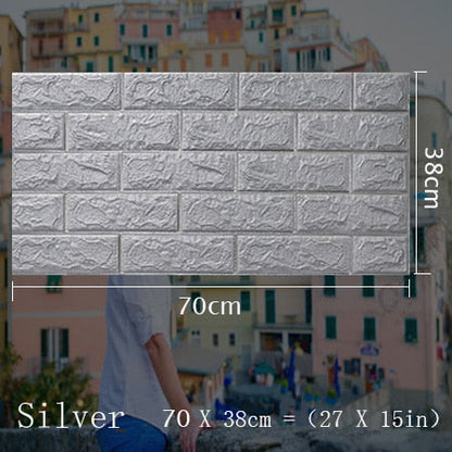 70x38cm 3D Wall Stickers Self Adhesive Foam Brick Room Decor DIY 3D Wallpaper Wall Decor Living Wall Sticker For Kids Room Silver