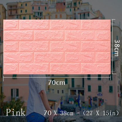 70x38cm 3D Wall Stickers Self Adhesive Foam Brick Room Decor DIY 3D Wallpaper Wall Decor Living Wall Sticker For Kids Room Pink