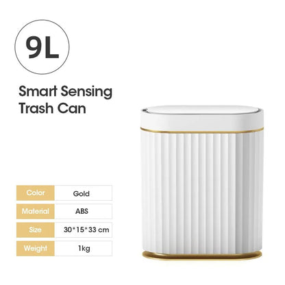 7L/9L Smart Trash Can Electronic Automatic Smart Sensor Garbage Bin ABS Household Toilet Waste Garbage Can For Kitchen Bathroom 9L Gold