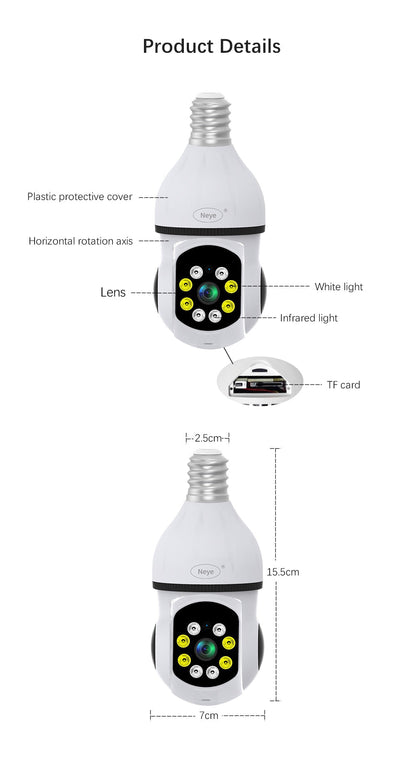 8MP 4K WiFi Panoramic Light Bulb Camera with 360-Degree View for Home Surveillance and Security