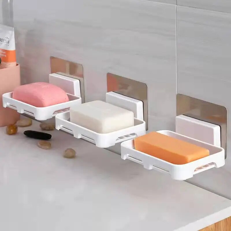 Bathroom Accessories Soaps Dishes Shower Soap Holder Wall Mount Drain Soap Dish Box Plastic Sponge Soaps Tray Kitchen Organizer
