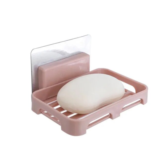 Bathroom Accessories Soaps Dishes Shower Soap Holder Wall Mount Drain Soap Dish Box Plastic Sponge Soaps Tray Kitchen Organizer Pink