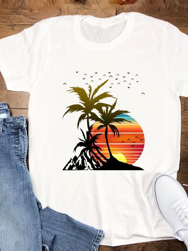 Beach Holiday Summer Graphic T Shirt Short Sleeve Tee Top Cartoon Trend Women Fashion Casual Clothing Female Print T-shirt