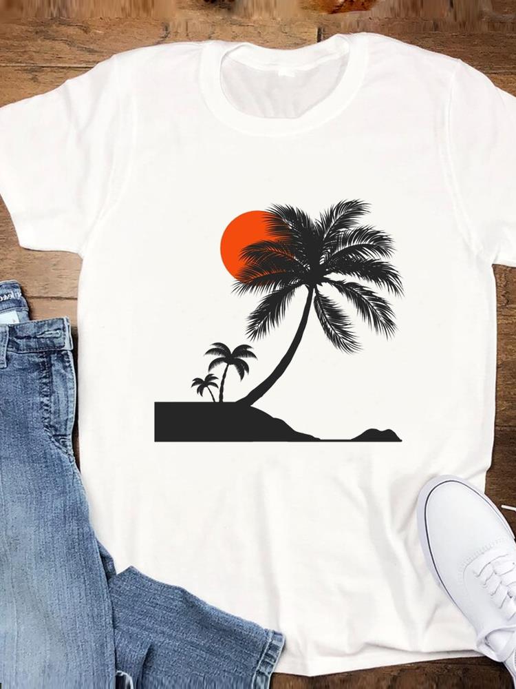 Beach Holiday Summer Graphic T Shirt Short Sleeve Tee Top Cartoon Trend Women Fashion Casual Clothing Female Print T-shirt