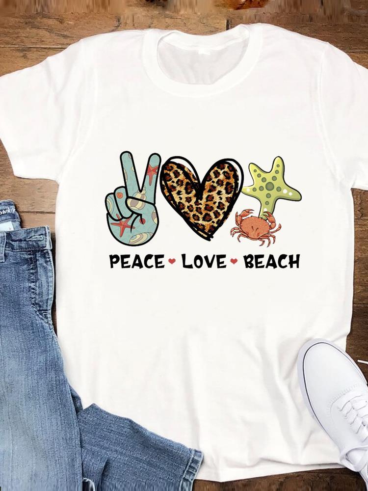 Beach Holiday Summer Graphic T Shirt Short Sleeve Tee Top Cartoon Trend Women Fashion Casual Clothing Female Print T-shirt