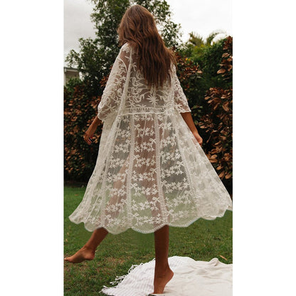 Bikini Cover Up Lace Hollow Crochet Swimsuit Beach Dress Women 2023 Summer Ladies Cover-Ups Bathing Suit Beach Wear Tunic