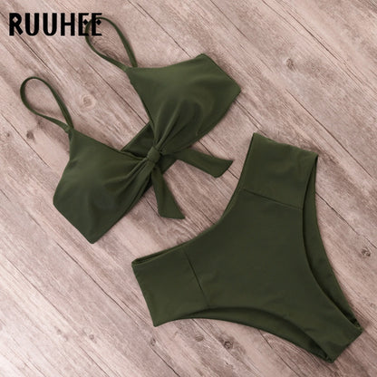 Bikini Swimwear Women Swimsuit High Waist Bikini Set Push Up Front Knot Bathing Suit Women Summer Beach wear Biquini