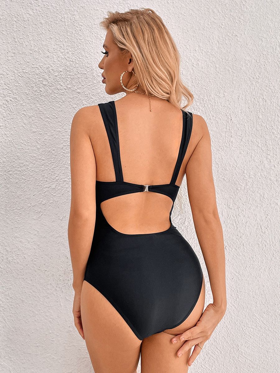 Black Leopard Print Deep V-neck One-Piece Swimsuit Sexy Backless Women Monokini Swimwear Female Beachwear Bathing Suits Bodysuit