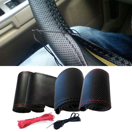 Braid on Steering Wheel Car Steering Wheel Cover with Needles and Thread Artificial Leather Diameter 38cm Auto Car Accessories