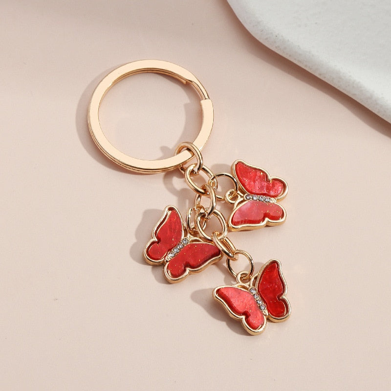 Butterfly Keychain Cute Key Ring Oil Dripping Flying Animals Key Chains For Women Girls Keychain Handbag Accessorie Handmade Red