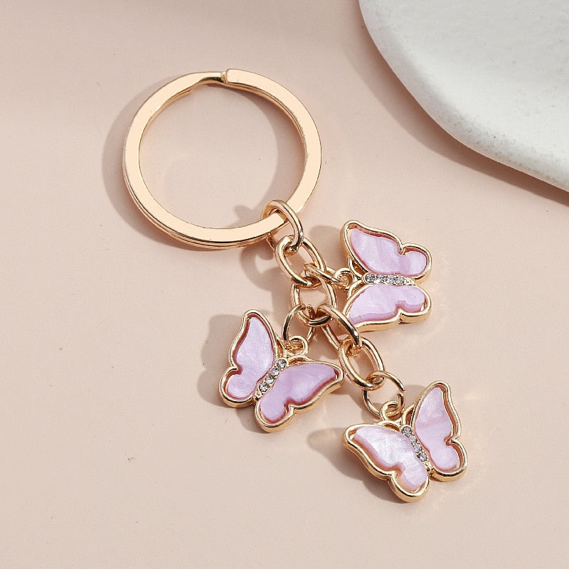 Butterfly Keychain Cute Key Ring Oil Dripping Flying Animals Key Chains For Women Girls Keychain Handbag Accessorie Handmade Pink Purple