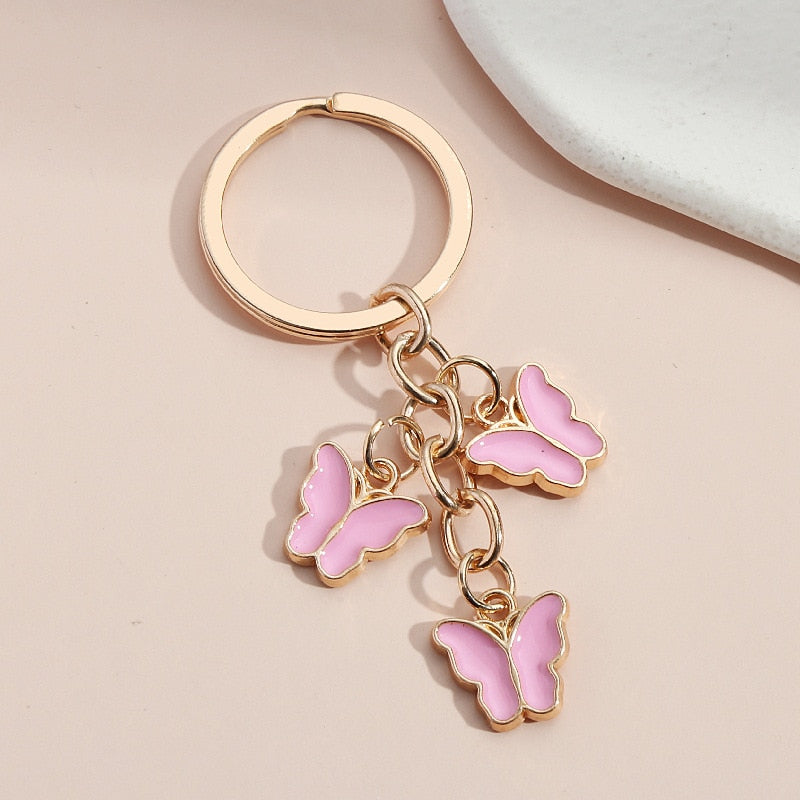 Butterfly Keychain Cute Key Ring Oil Dripping Flying Animals Key Chains For Women Girls Keychain Handbag Accessorie Handmade Pink 1