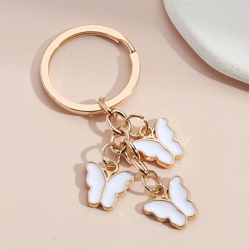 Butterfly Keychain Cute Key Ring Oil Dripping Flying Animals Key Chains For Women Girls Keychain Handbag Accessorie Handmade White 1