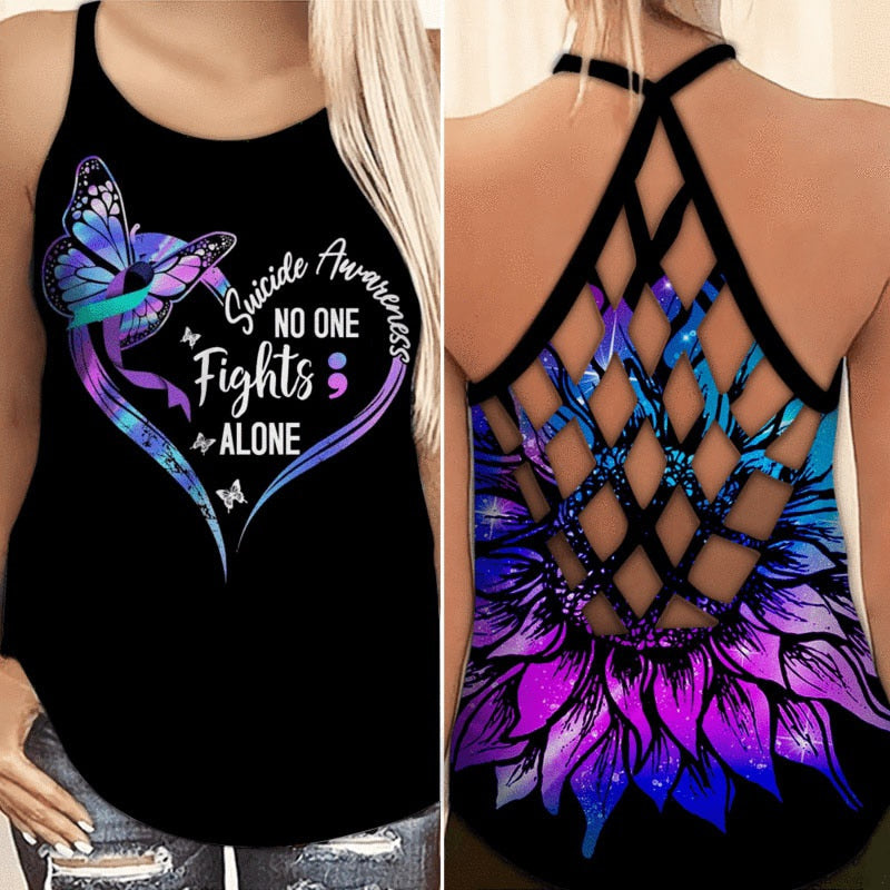 Butterfly Sunflower Criss Cross Women Fashion Casual Sleeveless Tank Top Sport Vest Summer New Slim Fit Tops Purple China