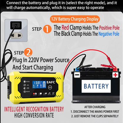 Car Battery Charger 6A 12V Car and Motorcycle Battery Charging Device Lead-acid Battery Smart Repair LCD Display