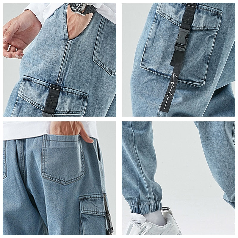 Cargo Jeans Men New Fashion Harem Joggers Trousers Men Multiple Pockets Casual Denim Jeans Pants Men